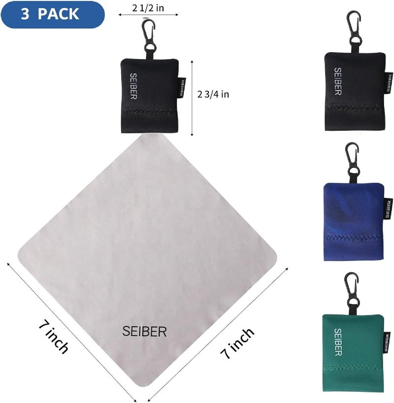 SEIBER Eyeglass Cleaning Microfiber Cloth,7 x 7 inch Glasses Cloth for Sunglasses,Laptops, Cameras,Screen- with Neoprene Pouch,Self-Closing Bottom(3PCS,BKBlueGRN) - Image 3
